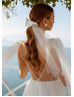 Ivory Glitter Tulle V Back Modern Wedding Dress